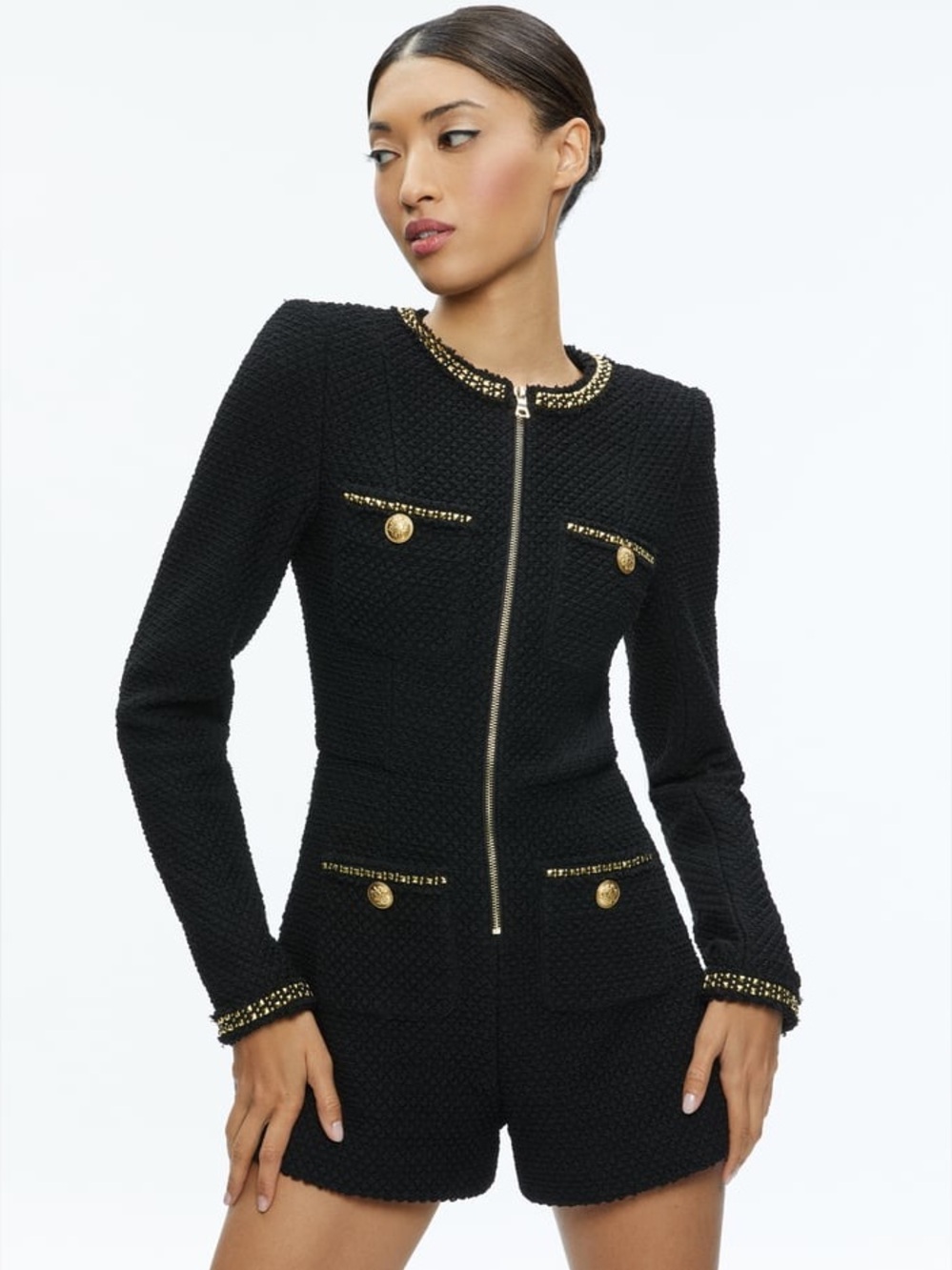 Alice + Olivia Shiloh Gold Zipper Romper